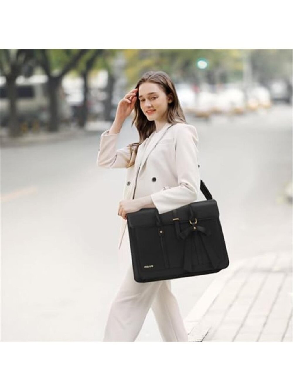 Women's Laptop Bag PU Leather Laptop Shoulder Bag Convertible Backpack - Picture 2 of 6